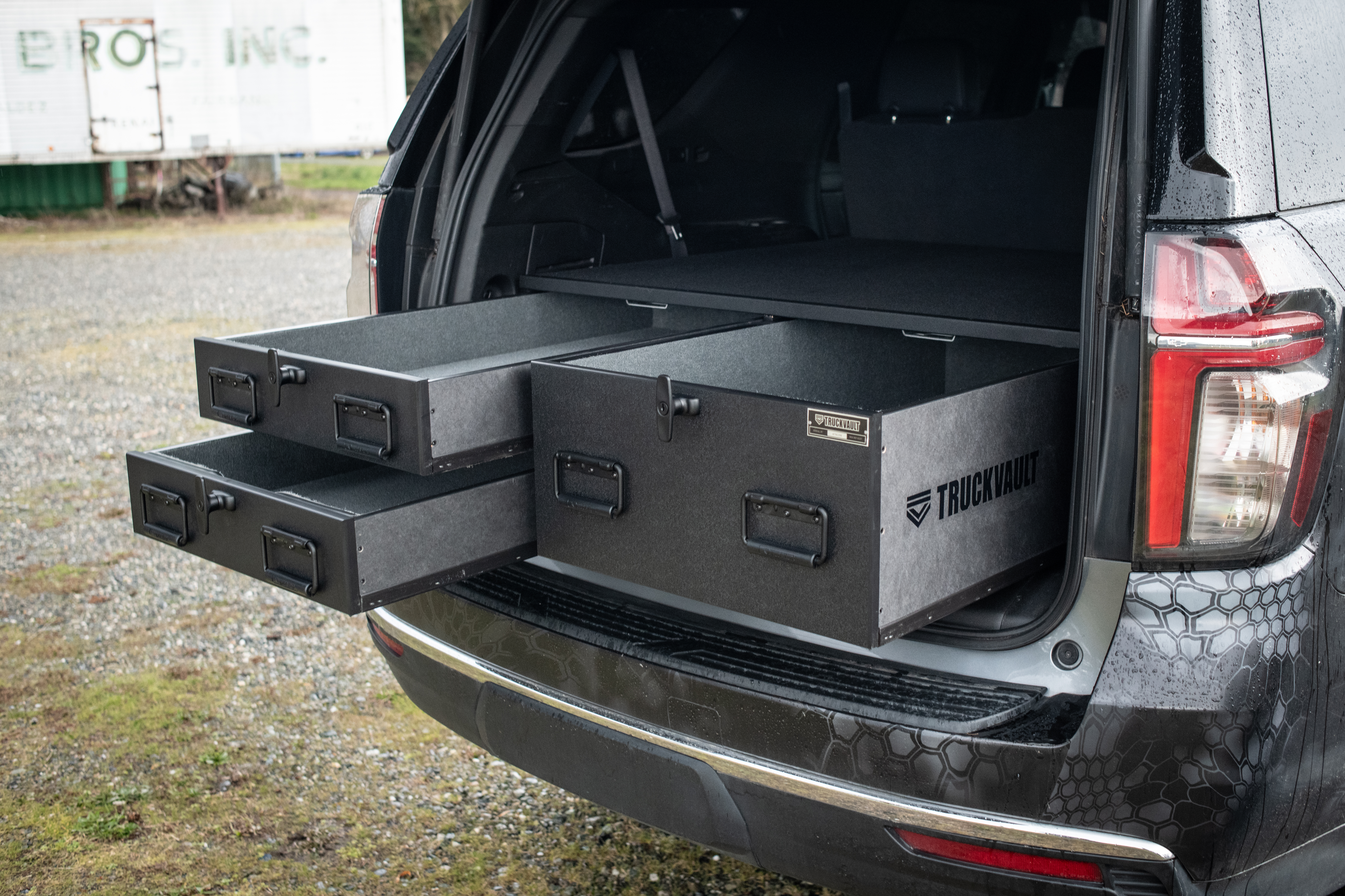 ST2 Field Ranger installed in the rear of a Chevrolet Tahoe. All 3 drawers are pulled open