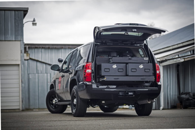 ST3 Special Ops installed in rear of a Chevrolet Tahoe shown with all drawers and table extended
