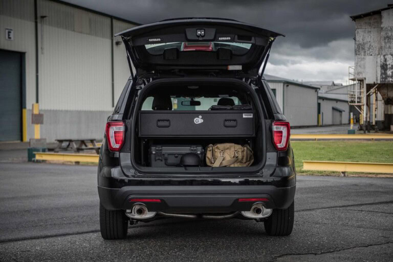 SUV Series One Drawer Elevated installed in a Ford Explorer with gear stowed below the unit